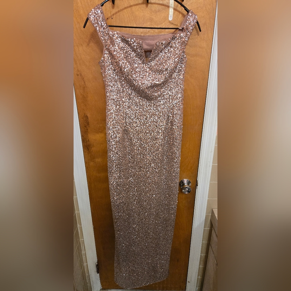NWT Aidan Mattox Strapless Rose Gold Sequin Dress